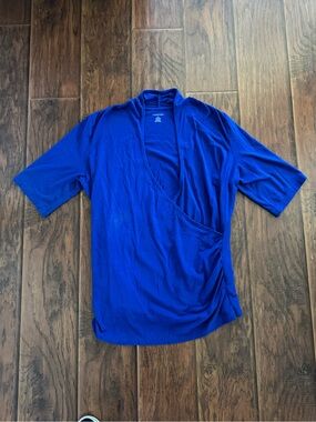 Lands' End Cobalt Blue Short Sleeve Wrap-Style Blouse